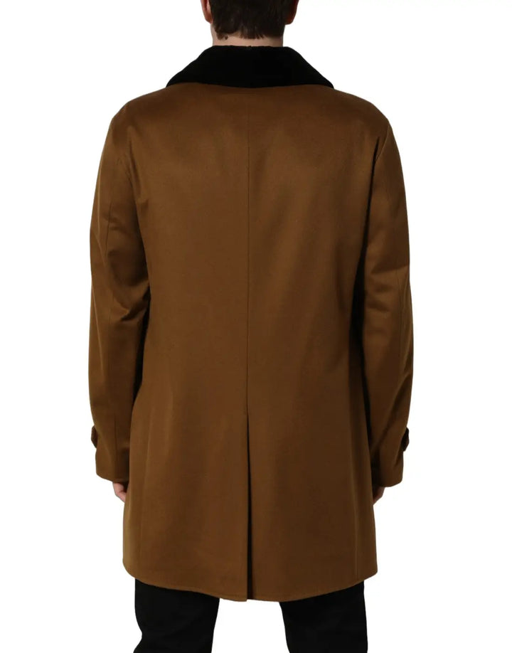 Dolce &amp; Gabbana Brown Cashmere Mink Fur Men Overcoat Jacket