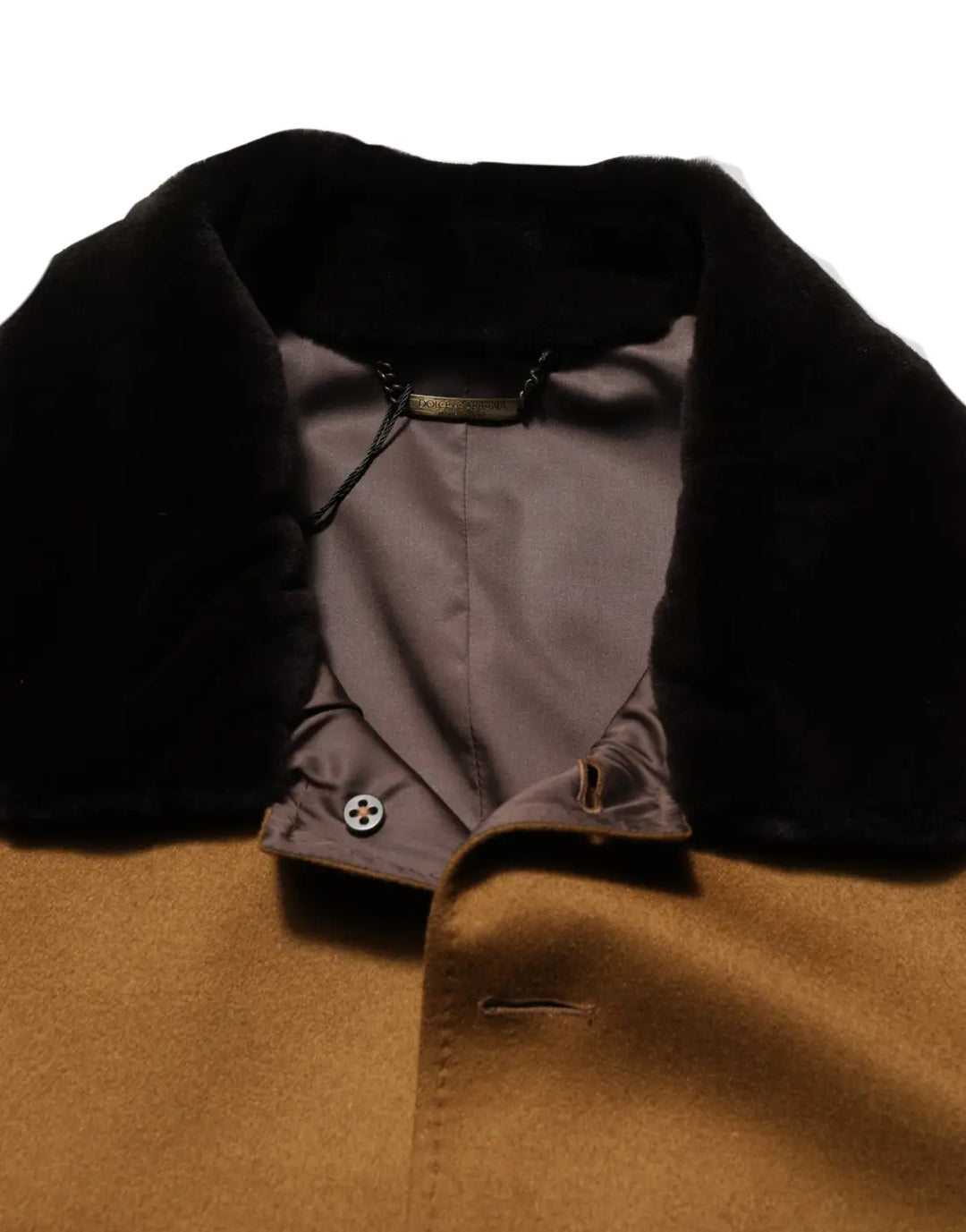 Dolce &amp; Gabbana Brown Cashmere Mink Fur Men Overcoat Jacket