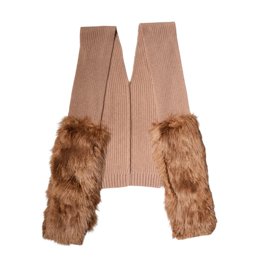 Dolce and Gabbana Brown Cashmere Scarf with Elegant Fur Accents &