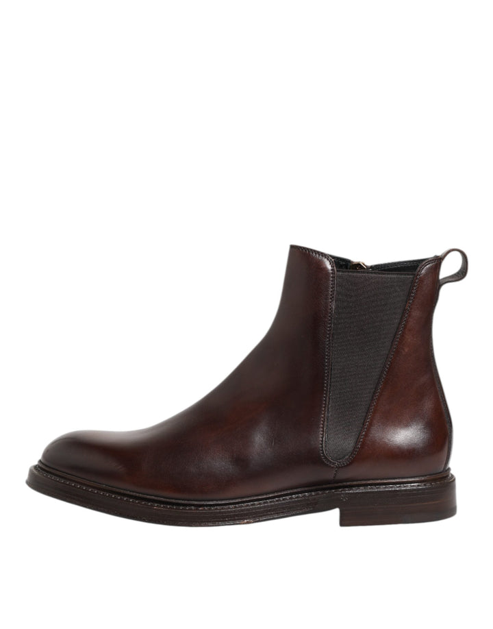 Dolce &amp; Gabbana Brown Chelsea Leather Mid Calf Boots Shoes