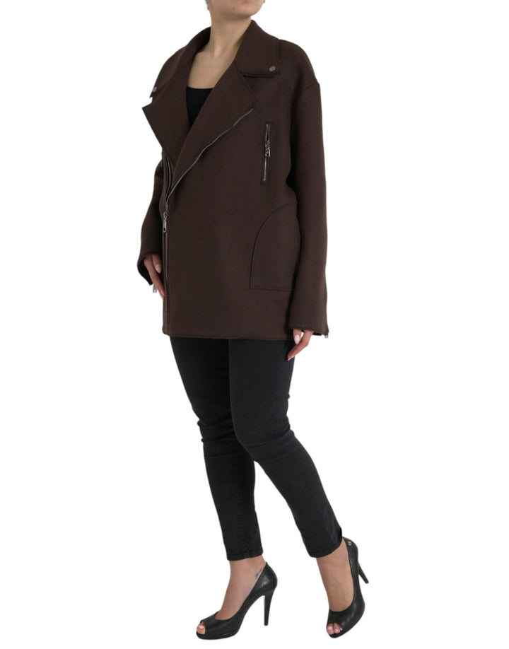 Dolce &amp; Gabbana Bomber Jackets - Brown Coat Short Biker Wool Jacket