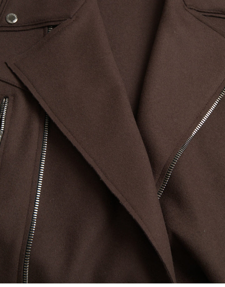 Dolce &amp; Gabbana Bomber Jackets - Brown Coat Short Biker Wool Jacket