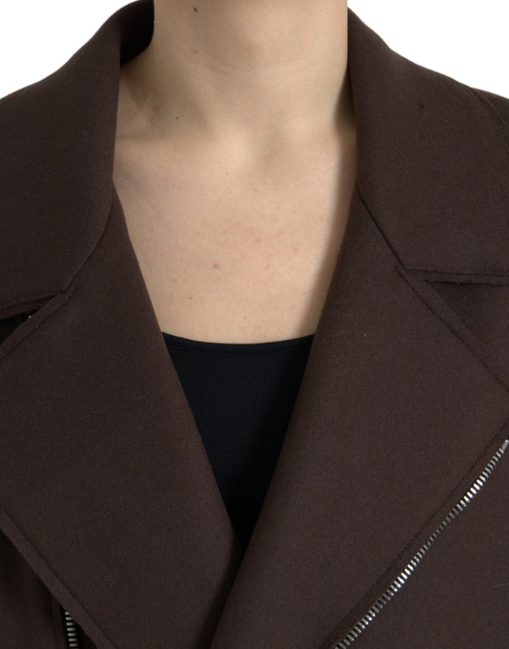 Dolce &amp; Gabbana Bomber Jackets - Brown Coat Short Biker Wool Jacket