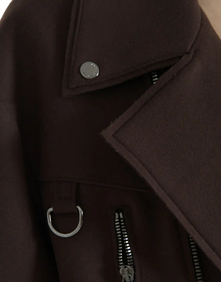 Dolce &amp; Gabbana Brown Coat Short Biker Wool Jacket