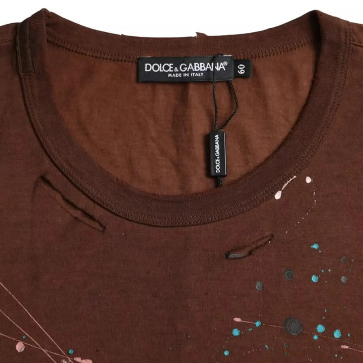 Dolce &amp; Gabbana Brown Color Splash Cotton Crew Neck T-shirt