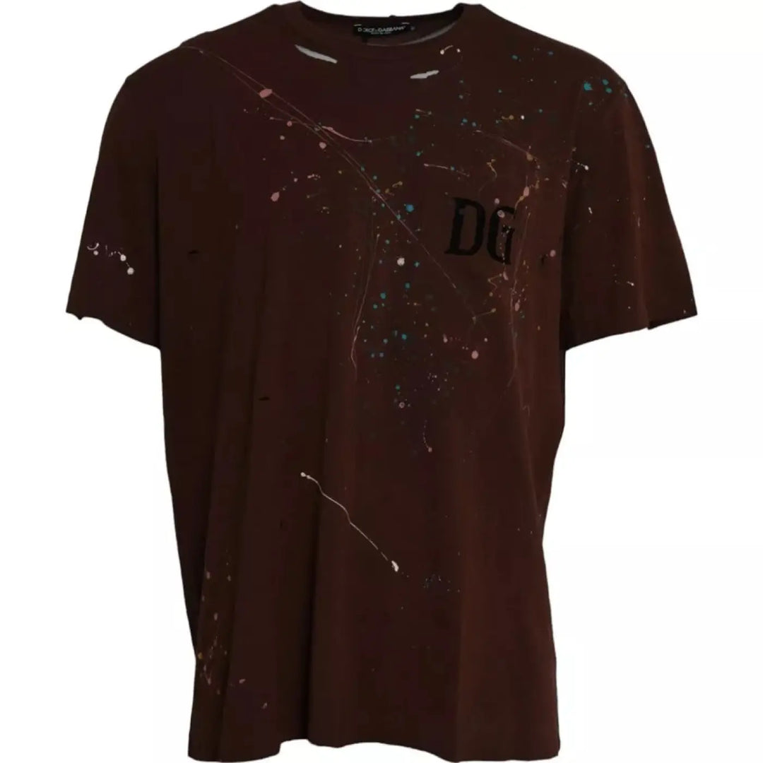 Dolce &amp; Gabbana Brown Color Splash Cotton Crew Neck T-shirt