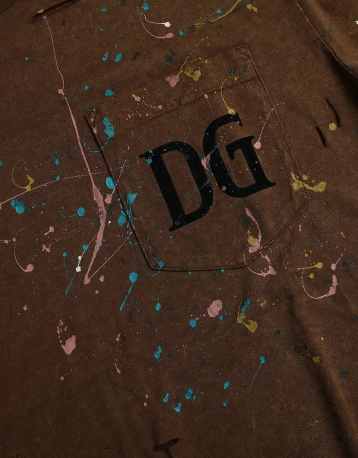 Dolce &amp; Gabbana Brown Color Splash Cotton Crew Neck T-shirt