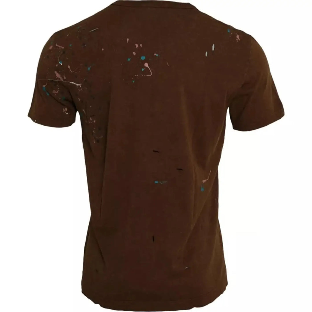 Dolce &amp; Gabbana Brown Color Splash Cotton Crew Neck T-shirt