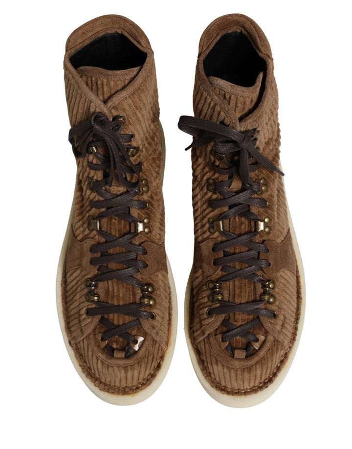 Dolce &amp; Gabbana Brown Corduroy High Top Oxford Boots