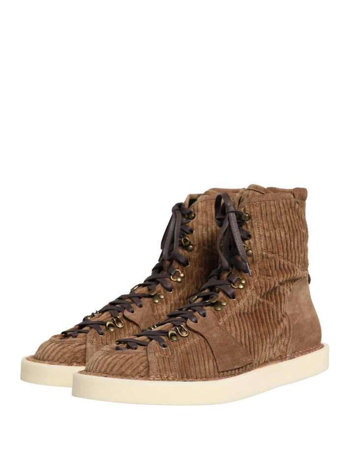 Dolce &amp; Gabbana Brown Corduroy High Top Oxford Boots