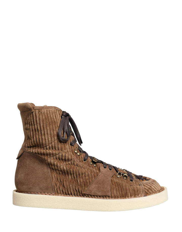 Dolce &amp; Gabbana Brown Corduroy High Top Oxford Boots