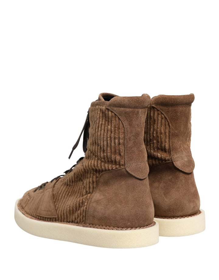 Dolce &amp; Gabbana Brown Corduroy High Top Oxford Boots