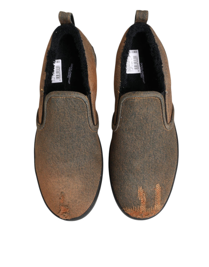 Dolce &amp; Gabbana Brown Cotton Low Top Slip on Sneakers Shoes