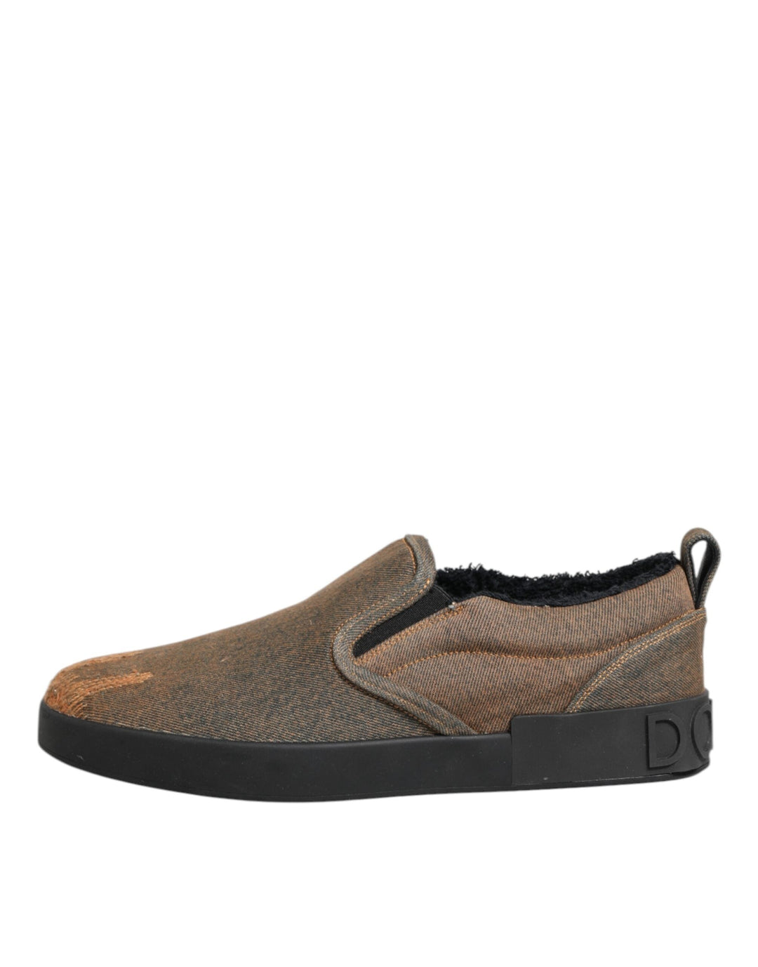 Dolce &amp; Gabbana Brown Cotton Low Top Slip on Sneakers Shoes
