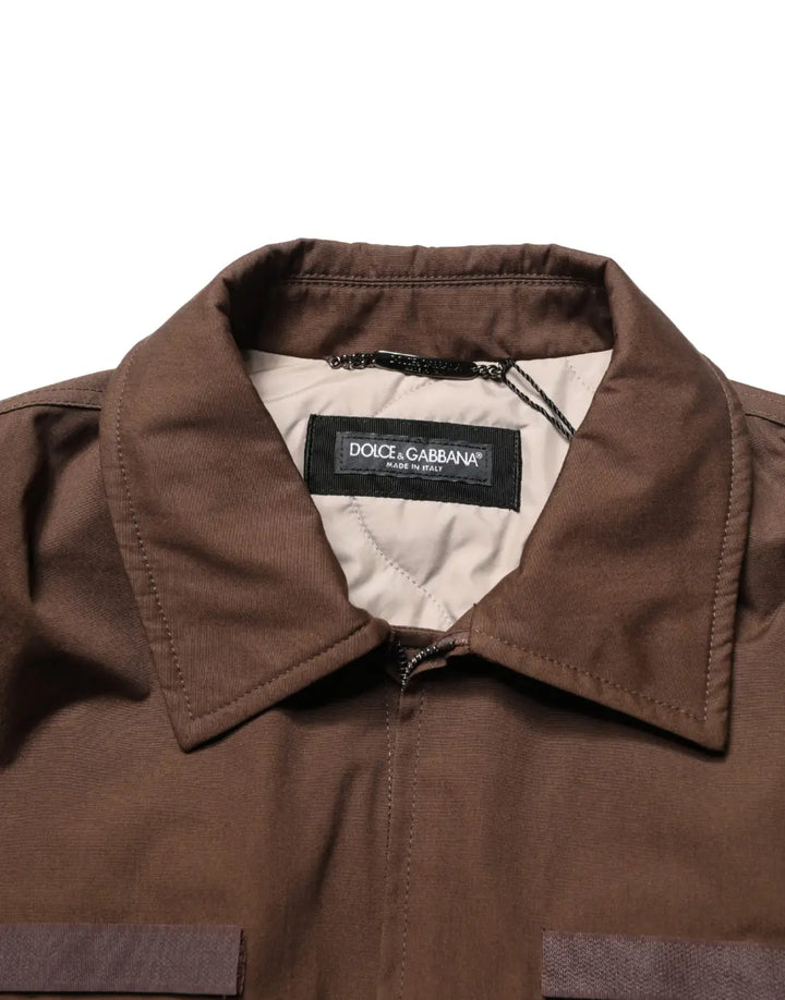 Dolce &amp; Gabbana Brown Cotton Stretch Full Zip Bomber Jacket