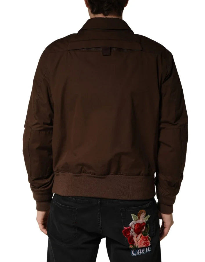 Dolce & Gabbana Brown Cotton Stretch Full Zip Bomber Jacket