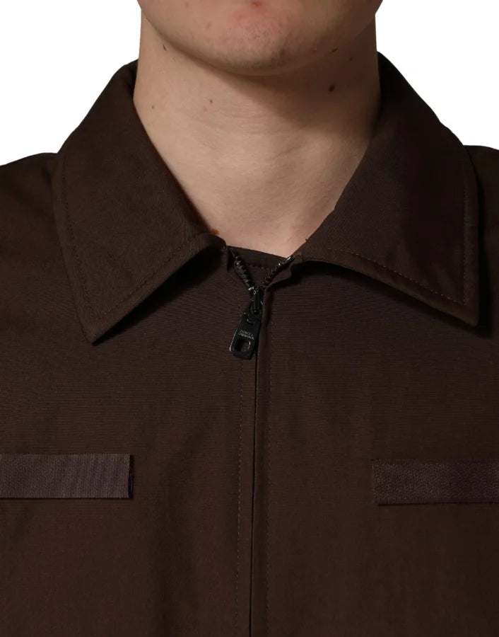 Dolce & Gabbana Brown Cotton Stretch Full Zip Bomber Jacket