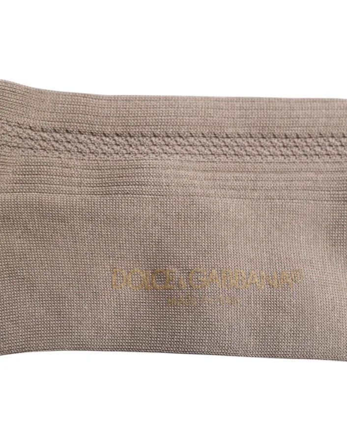 Dolce &amp; Gabbana Brown Cotton Stretch Logo Over Calf Socks