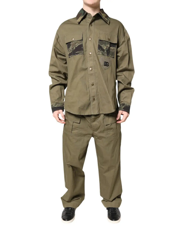 Dolce & Gabbana Brown Cotton Stretch Shirt Pants Casual Set