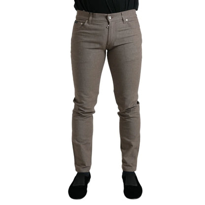Dolce & Gabbana Brown Cotton Stretch Skinny Men Pants