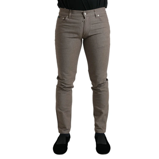 Dolce & Gabbana Brown Cotton Stretch Skinny Men Pants