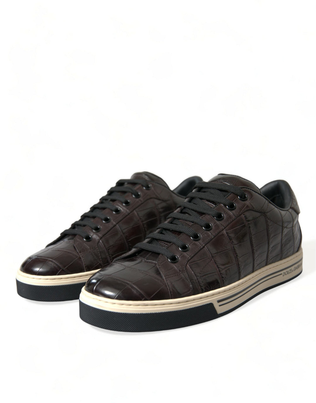Dolce &amp; Gabbana Brown Croc Exotic Leather Men Casual Sneakers Shoes
