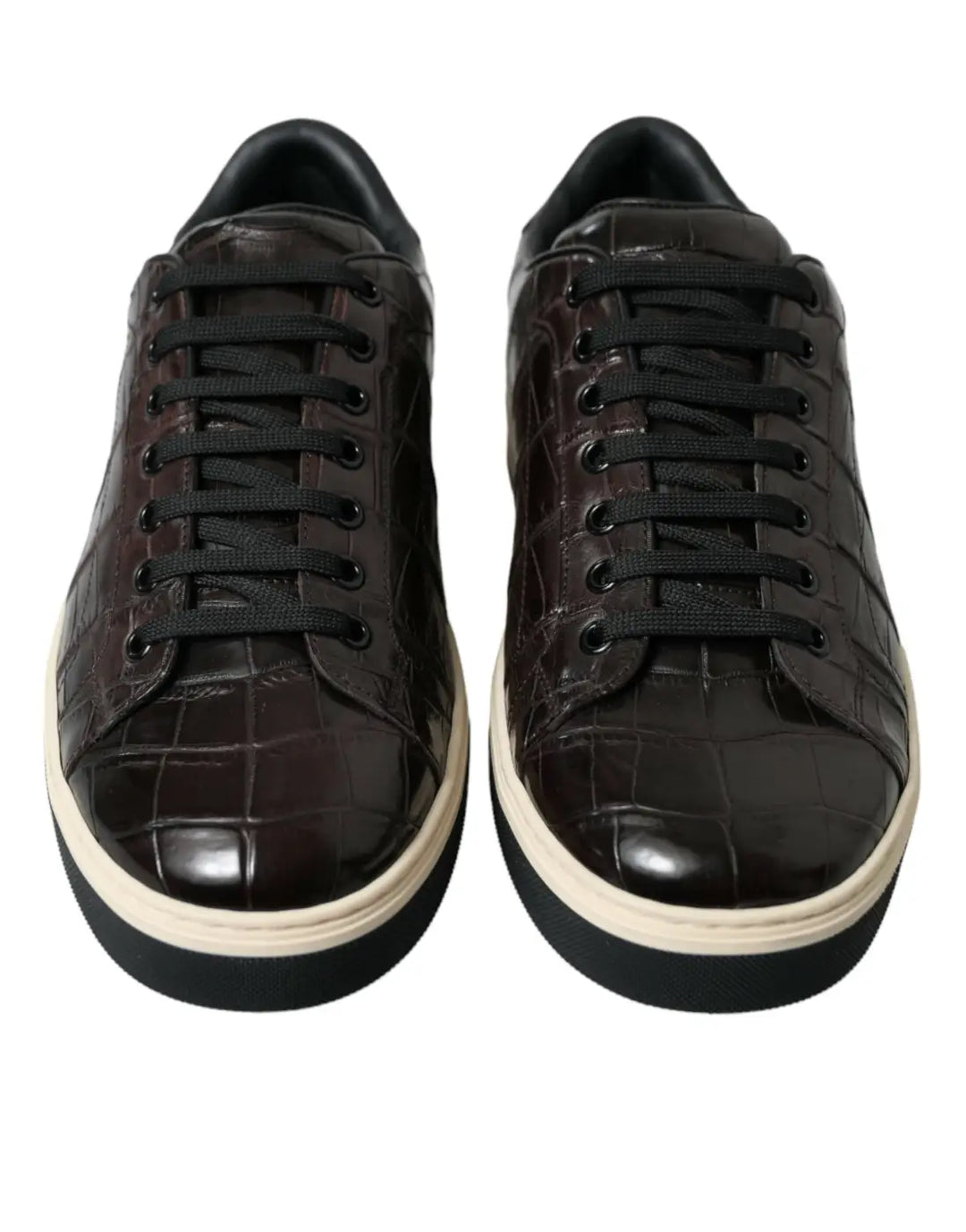 Dolce &amp; Gabbana Brown Croc Exotic Leather Men Casual Sneakers Shoes