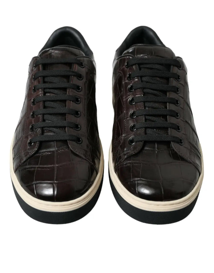 Dolce &amp; Gabbana Brown Croc Exotic Leather Men Casual Sneakers Shoes