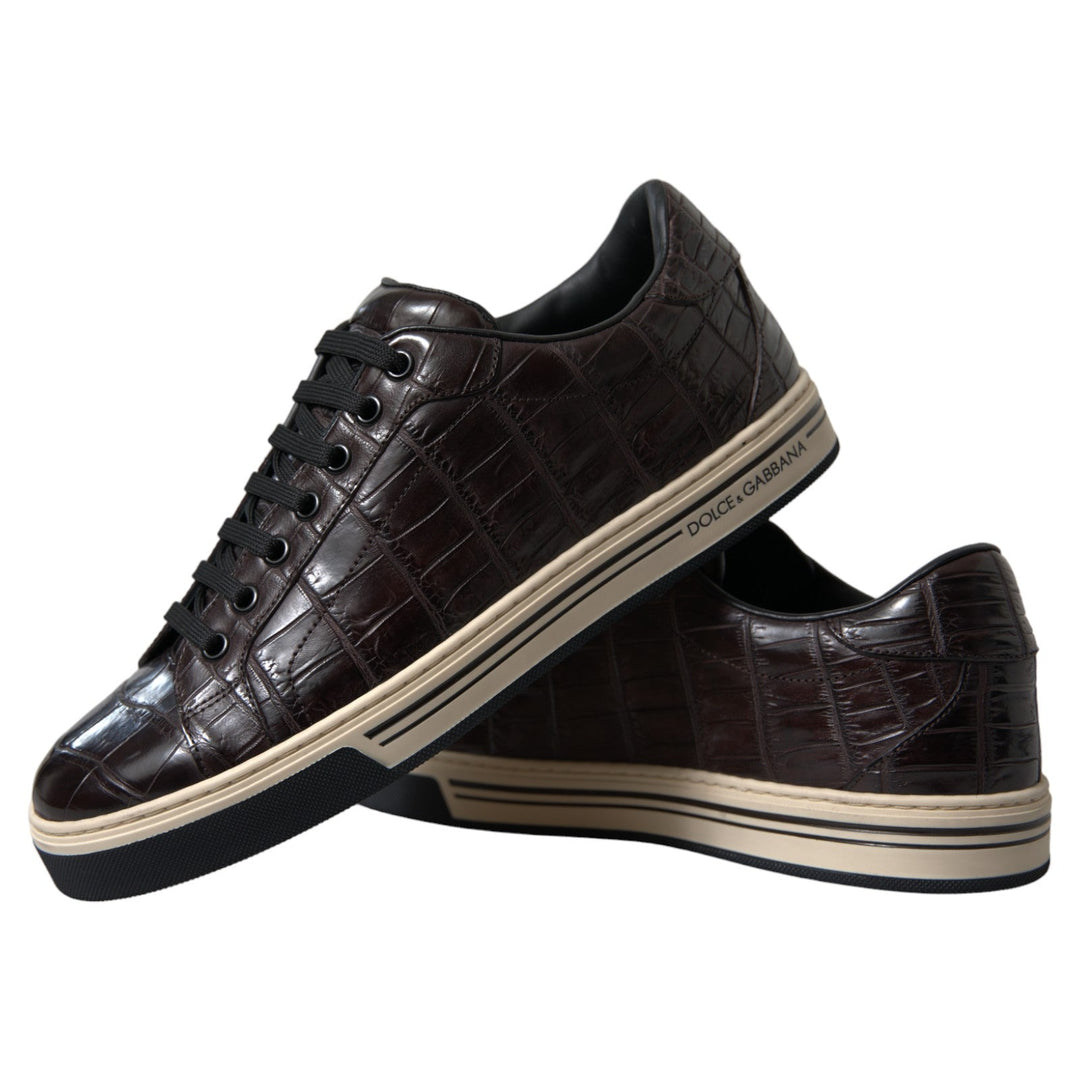 Dolce &amp; Gabbana Brown Croc Exotic Leather Men Casual Sneakers Shoes