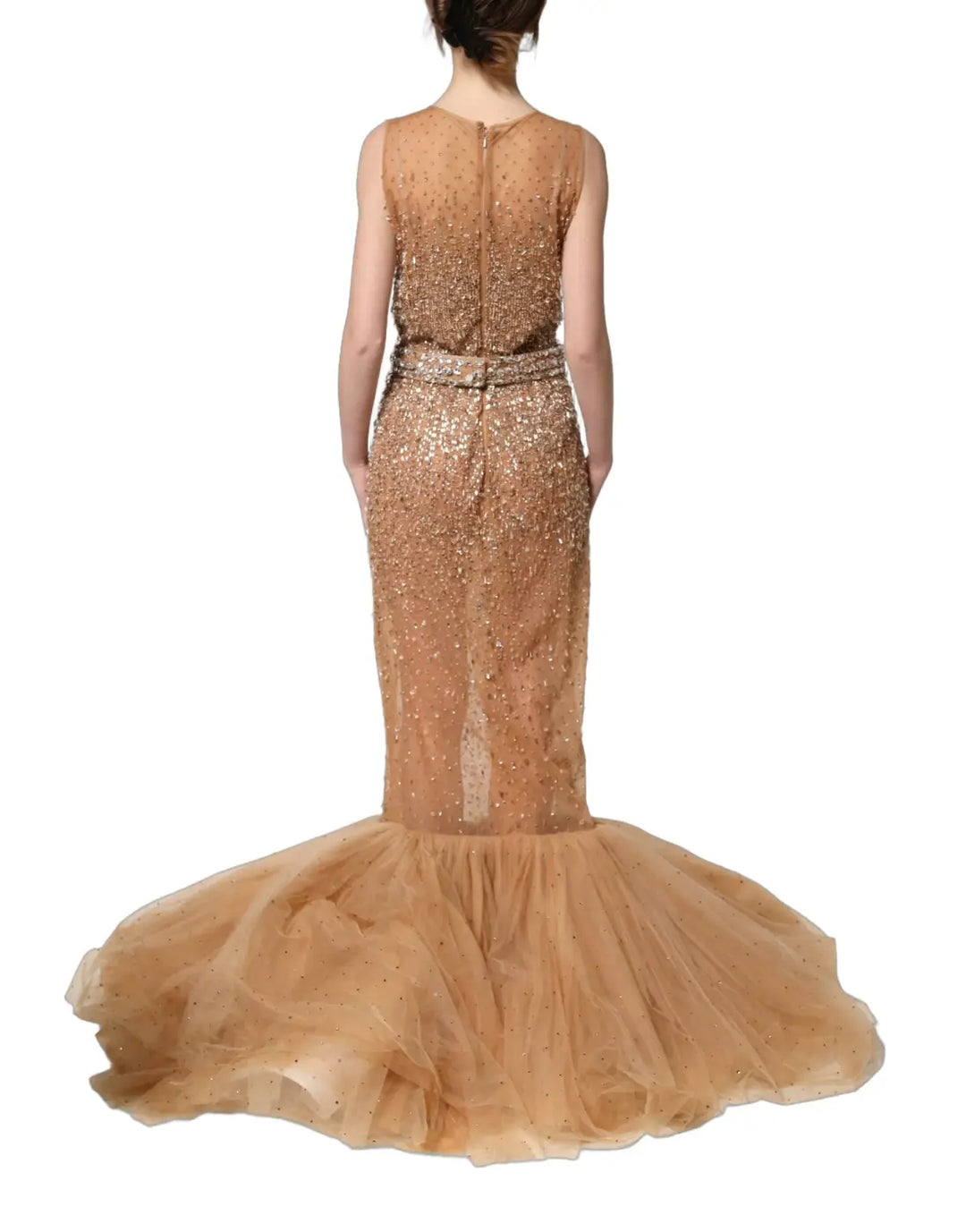 Dolce &amp; Gabbana Brown Crystal Embellished Mermaid Gown Dress