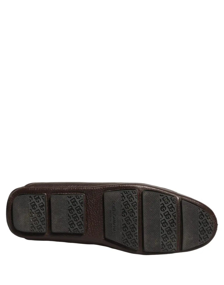 Dolce &amp; Gabbana Brown Deerskin Leather Driver Loafers Shoes