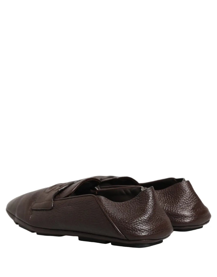 Dolce &amp; Gabbana Brown Deerskin Leather Driver Loafers Shoes