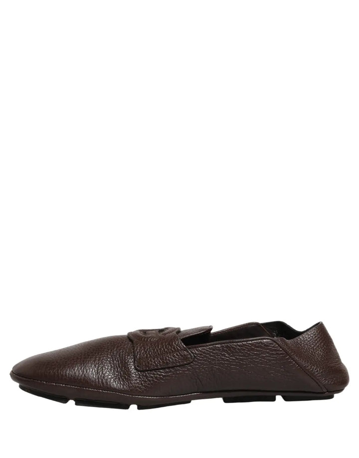 Dolce &amp; Gabbana Brown Deerskin Leather Driver Loafers Shoes