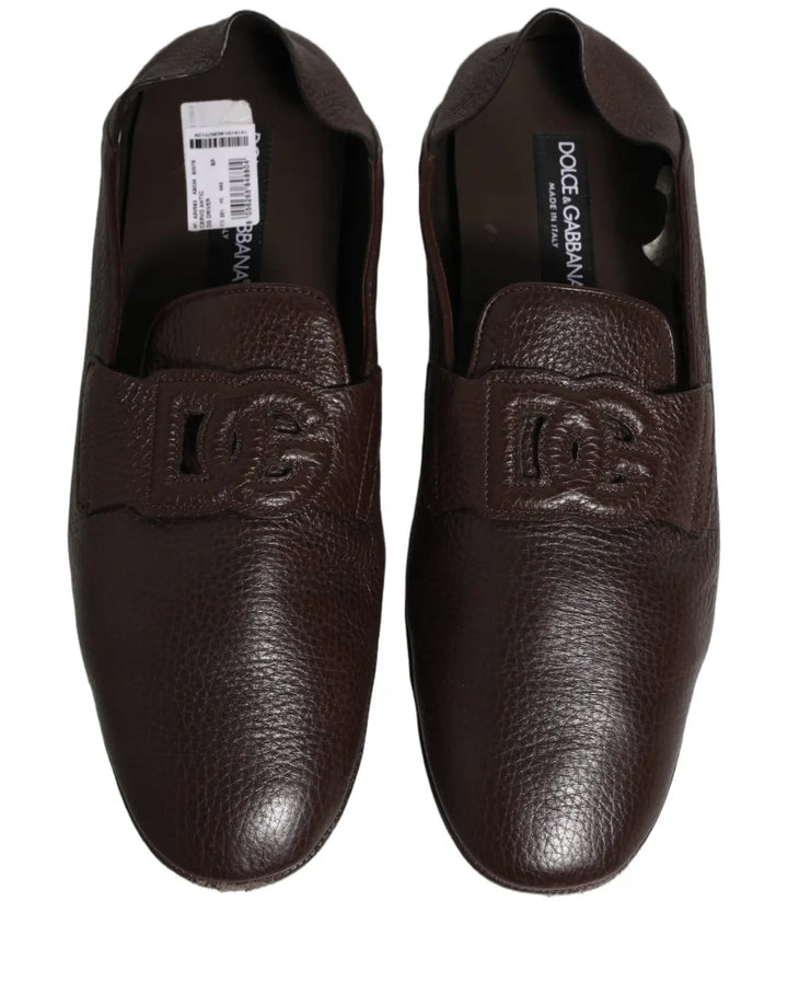 Dolce &amp; Gabbana Brown Deerskin Leather Driver Loafers Shoes