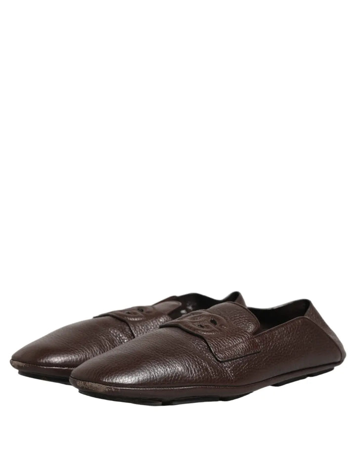 Dolce &amp; Gabbana Brown Deerskin Leather Driver Loafers Shoes