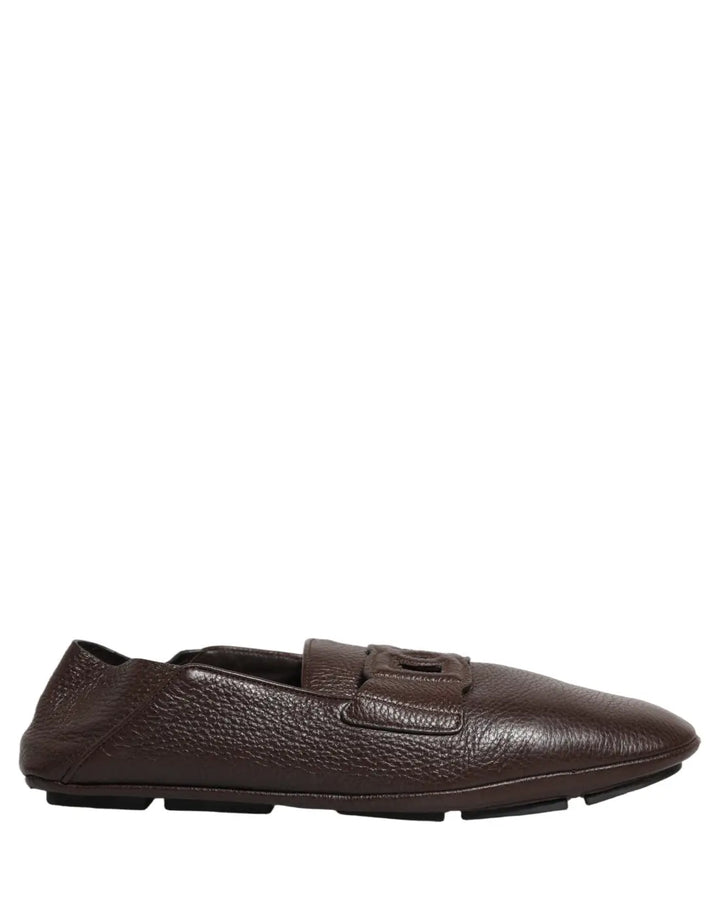 Dolce &amp; Gabbana Brown Deerskin Leather Driver Loafers Shoes