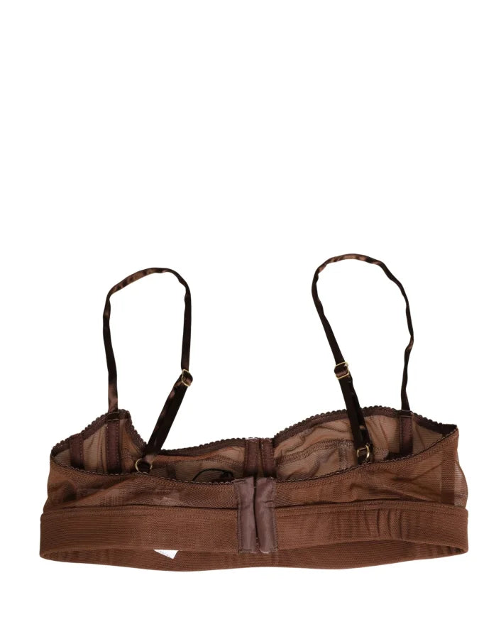 Dolce &amp; Gabbana Brown DG Logo Nylon Mesh Balconette Bra Underwear