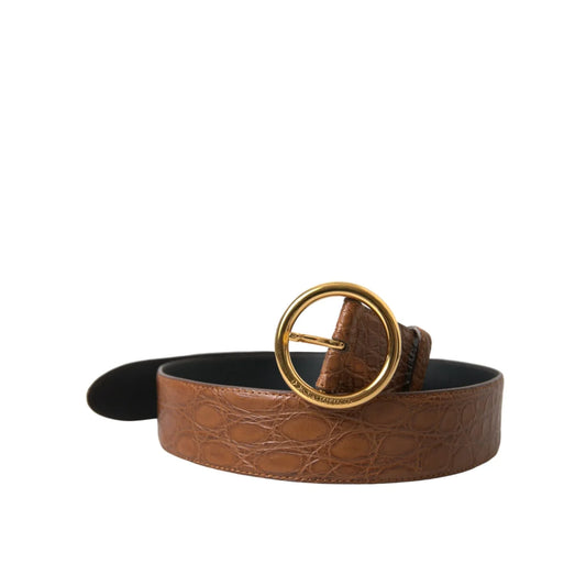 Dolce and Gabbana Brown Exotic Leather Dress Belt with Metal Buckle &