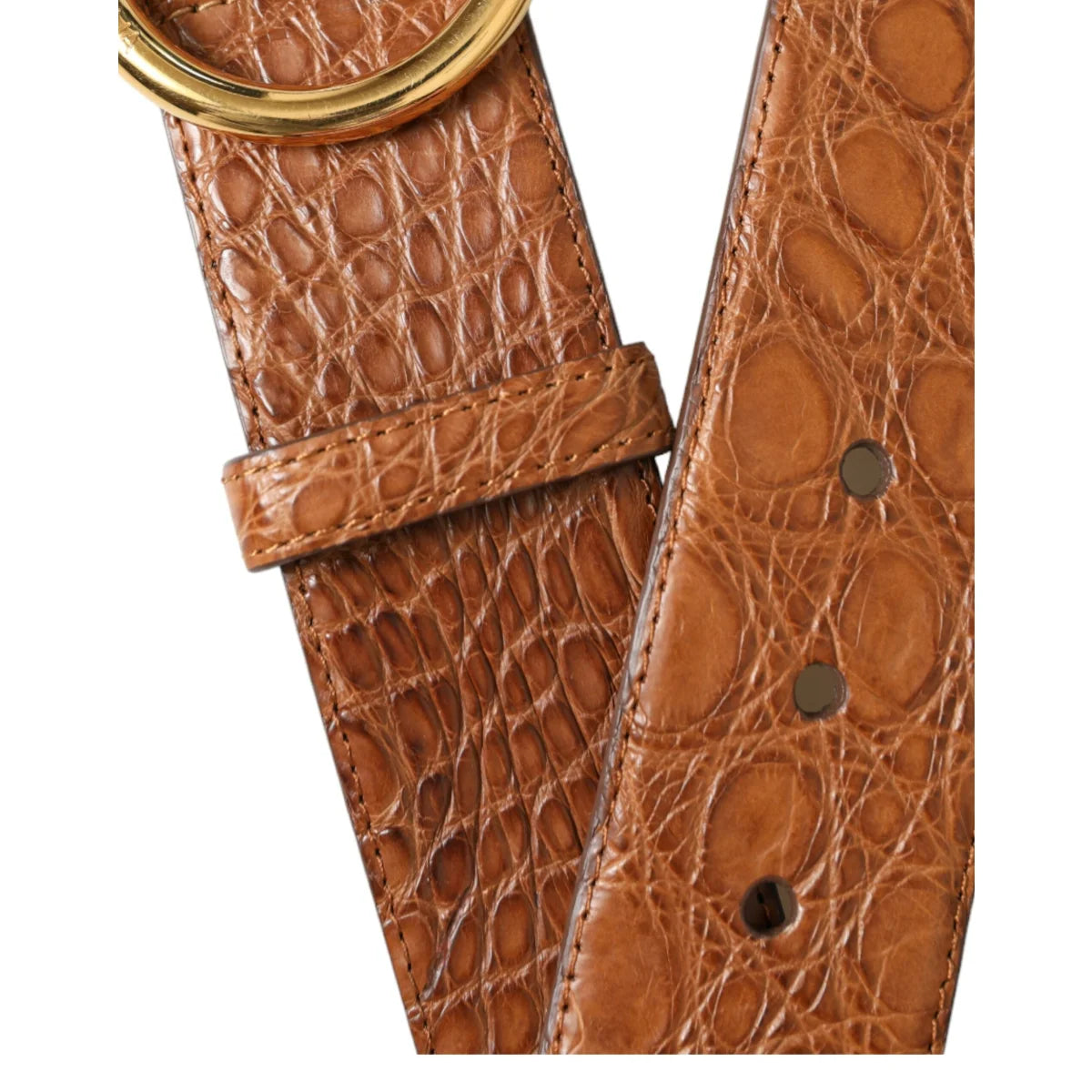 Dolce and Gabbana Brown Exotic Leather Dress Belt with Metal Buckle &