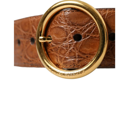Dolce and Gabbana Brown Exotic Leather Dress Belt with Metal Buckle &