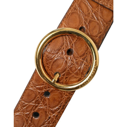 Dolce and Gabbana Brown Exotic Leather Dress Belt with Metal Buckle &