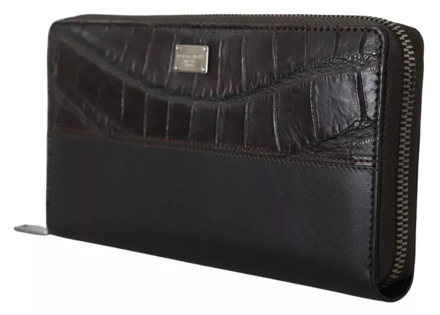 Dolce &amp; Gabbana Brown Exotic Leather Zip Around Continental Clutch Wallet