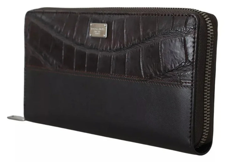 Dolce &amp; Gabbana Brown Exotic Leather Zip Around Continental Clutch Wallet