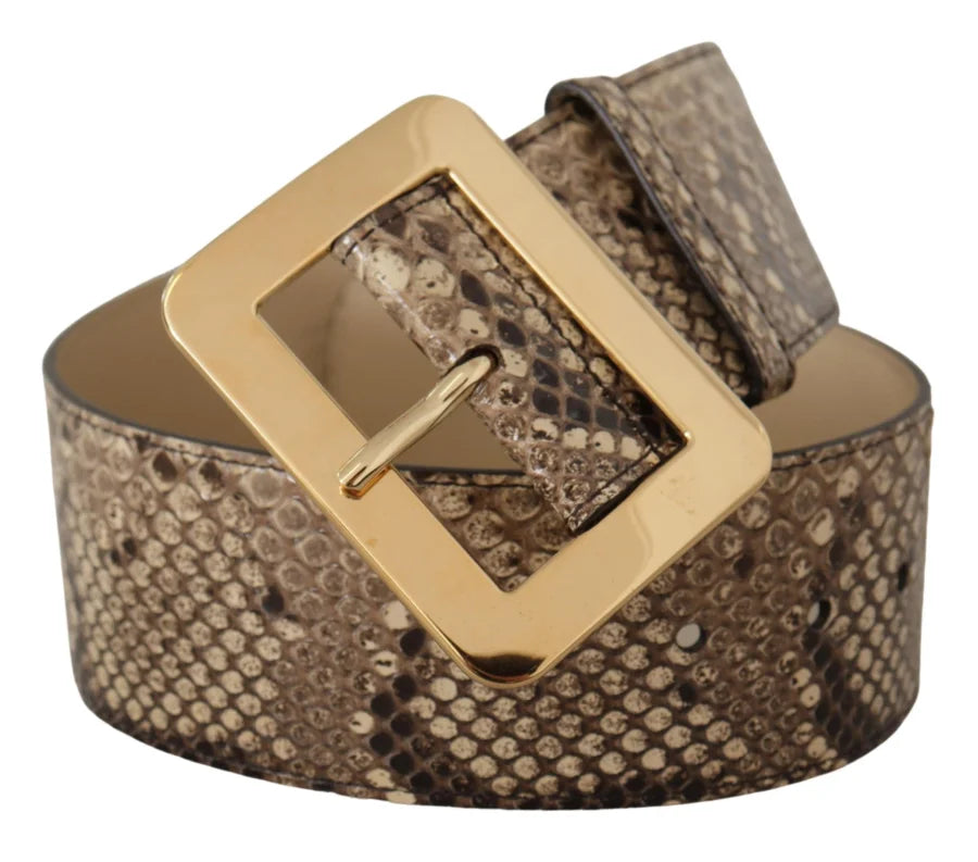 Dolce &amp; Gabbana Brown Exotic Wide Waist Leather Gold Metal Buckle Belt