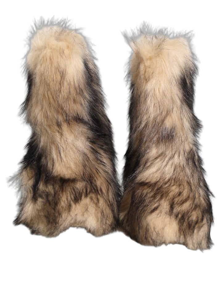 Dolce &amp; Gabbana Brown Faux Fur Mid Calf Men Boots Shoes