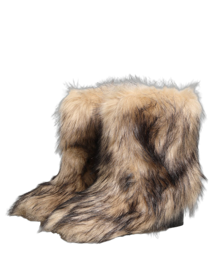 Dolce &amp; Gabbana Brown Faux Fur Mid Calf Men Boots Shoes
