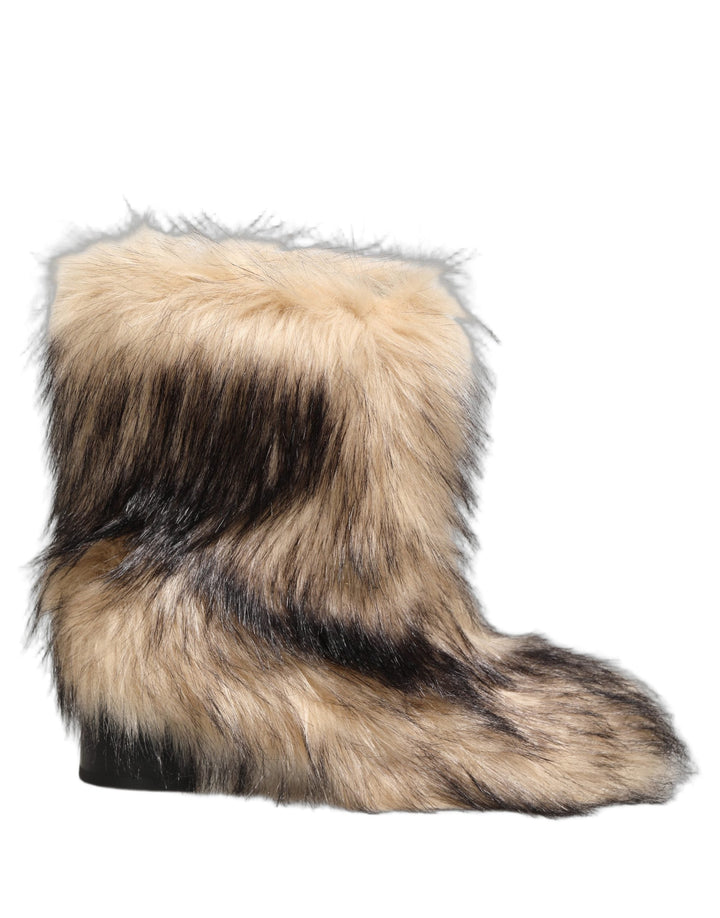 Dolce &amp; Gabbana Brown Faux Fur Mid Calf Men Boots Shoes