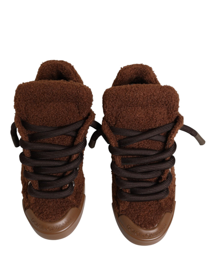 Dolce &amp; Gabbana Brown Faux Shearling Low Top Sneakers Shoes