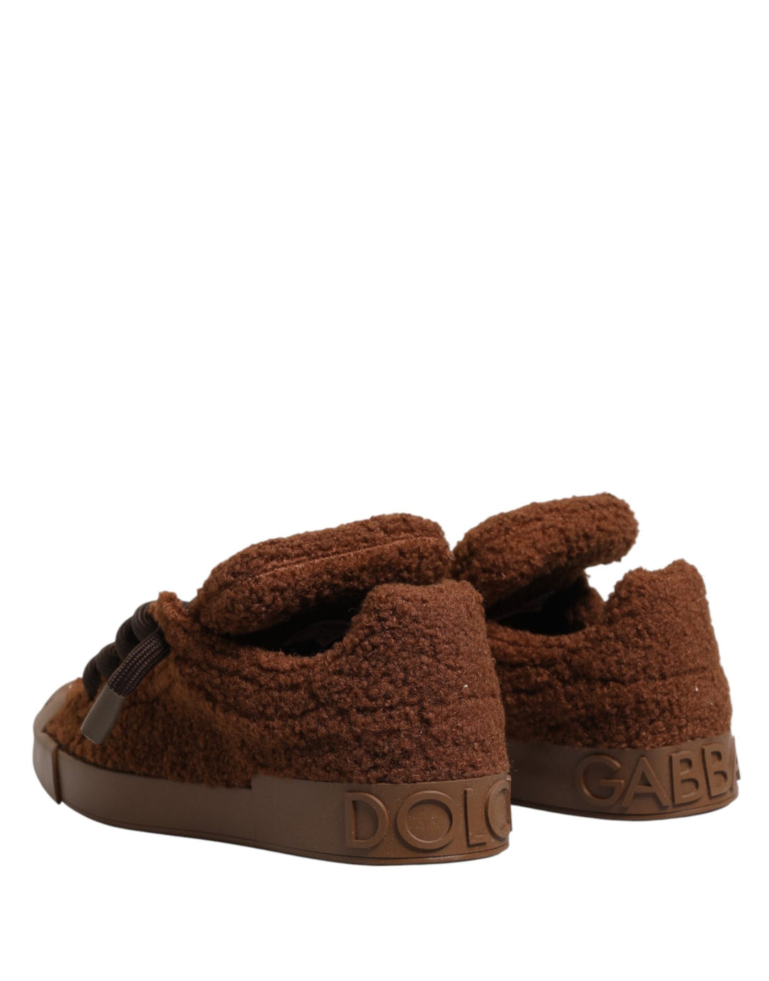 Dolce &amp; Gabbana Brown Faux Shearling Low Top Sneakers Shoes