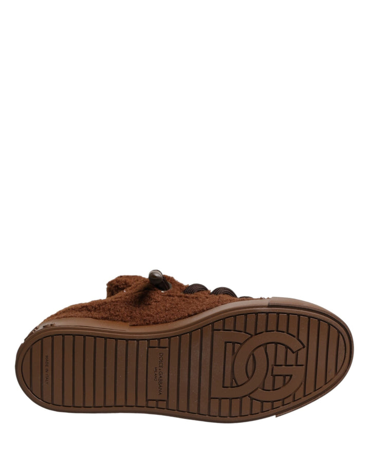 Dolce &amp; Gabbana Brown Faux Shearling Low Top Sneakers Shoes